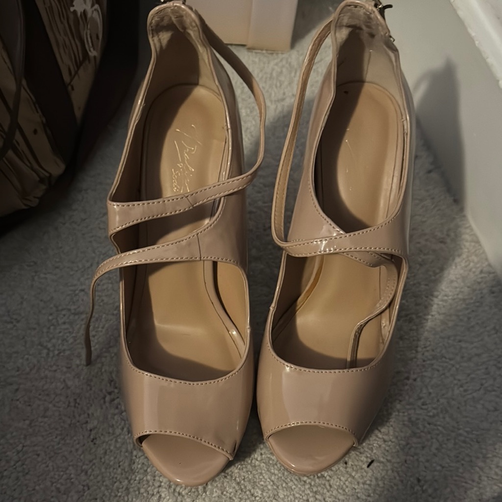 Thalia Sodi Tan Heels With Mary Jane Strap